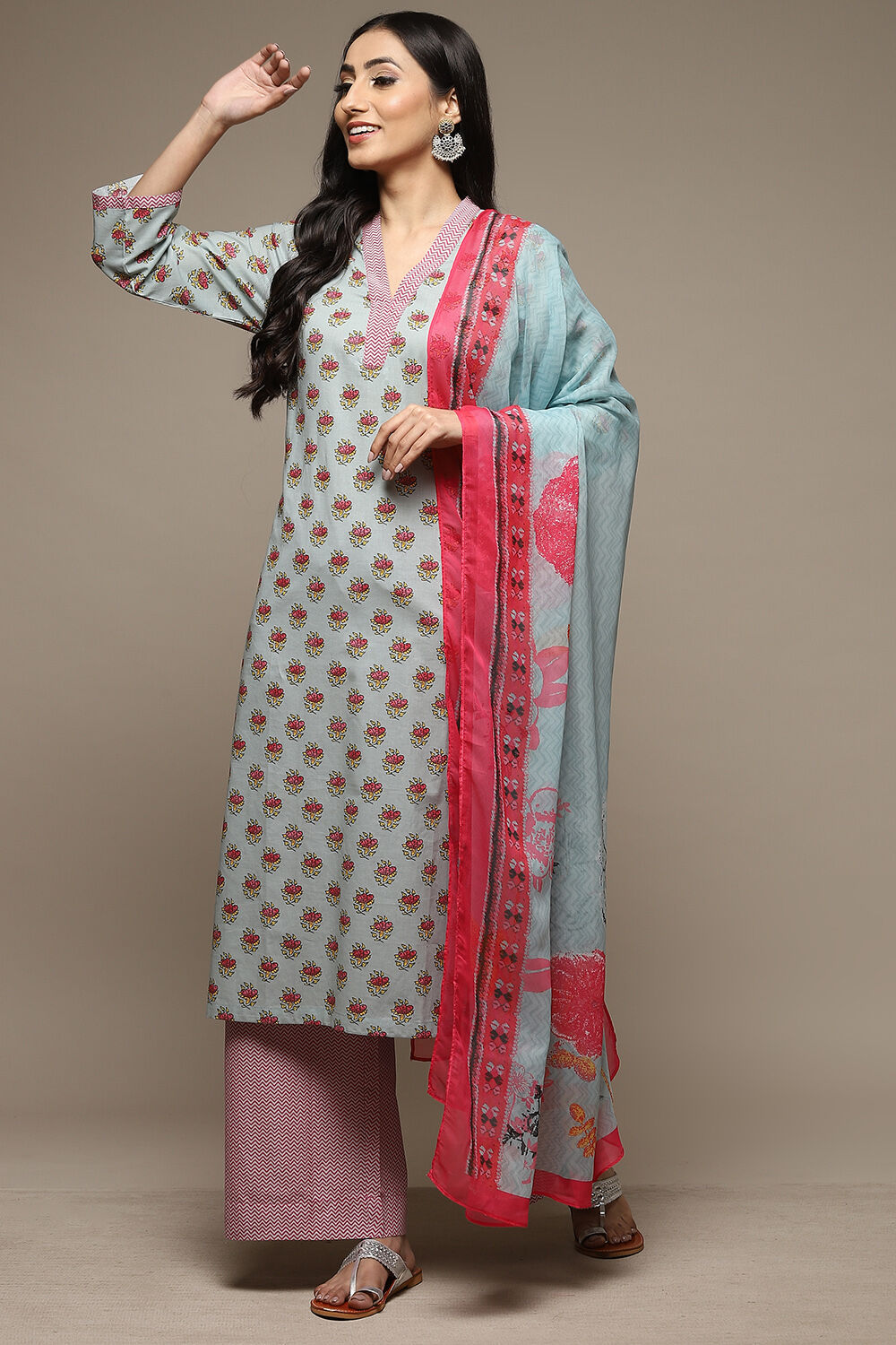 Sky Blue Cotton Straight Kurta Palazzo Suit Set image number 0
