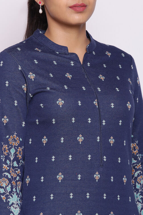 Dark Blue Winter Yarndyed Kurta image number 1