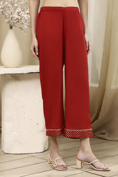 Red Dyed Straight Palazzos image number 4