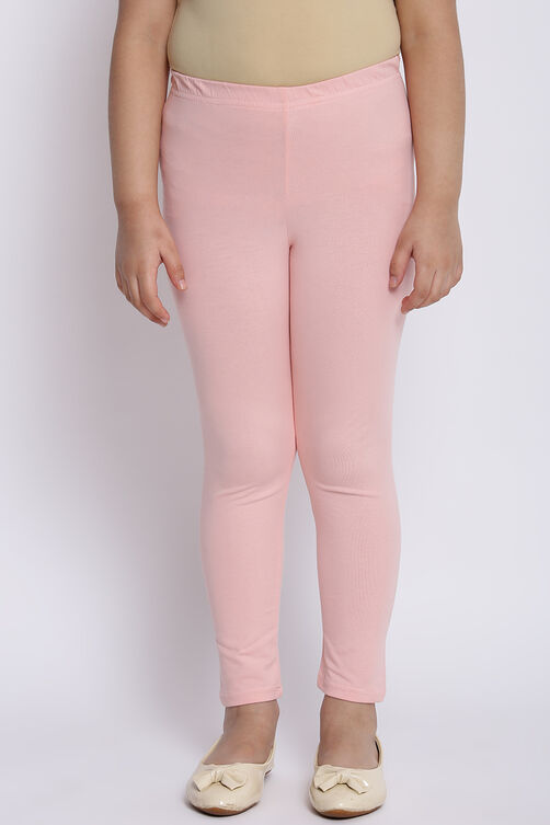 Peach Cotton Lycra Solid Leggings image number 3