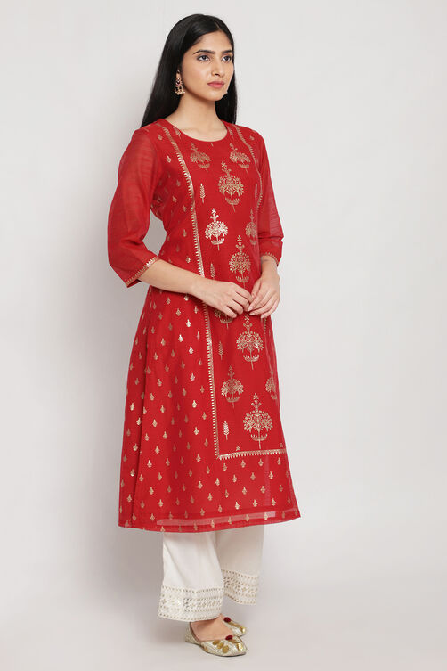 Red Art Silk Printed Kurti image number 3