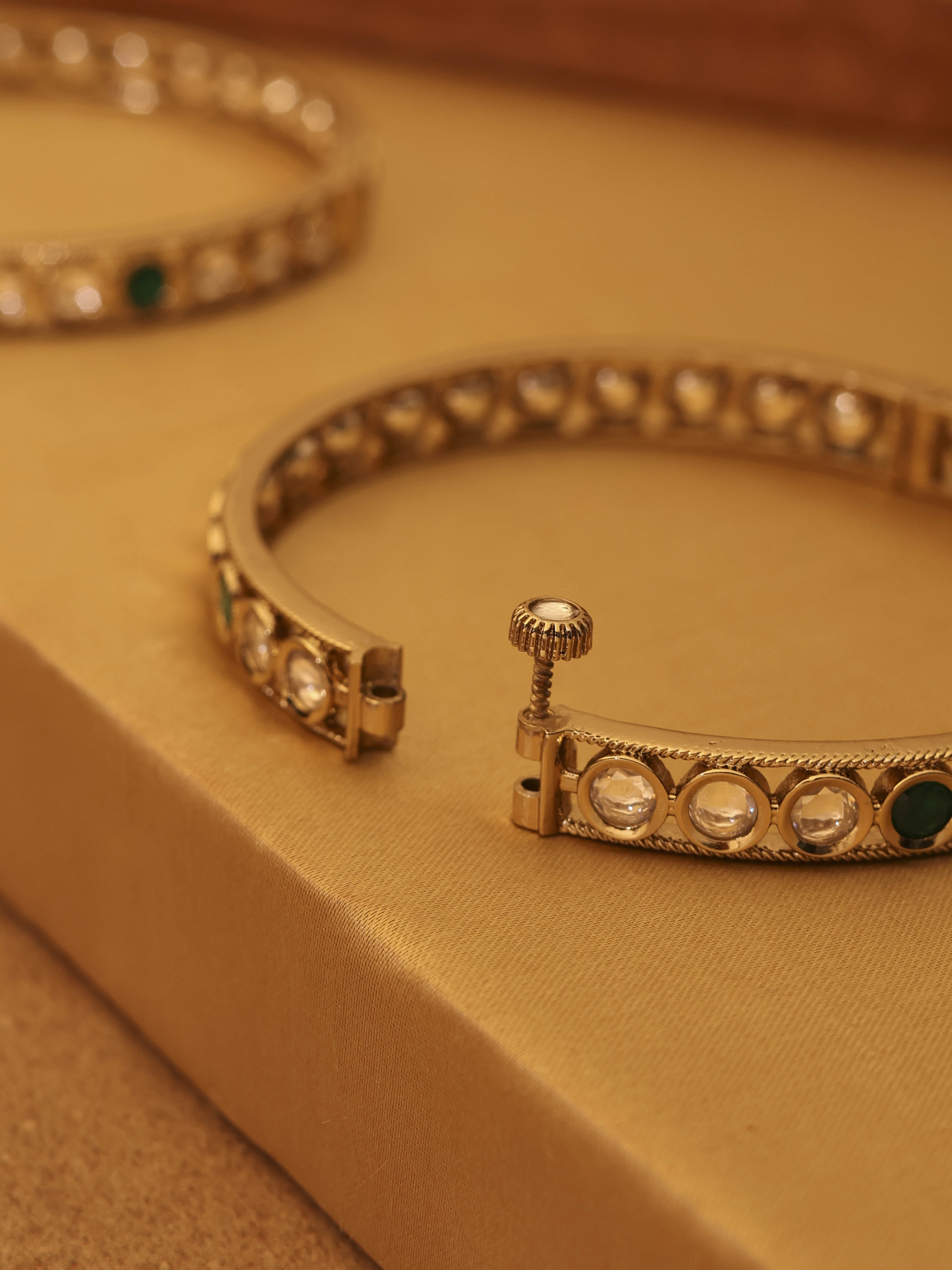 Green Gold-Plated Brass Bangle Set image number 2