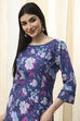 Blue Cotton Floral Straight Kurta image number 1