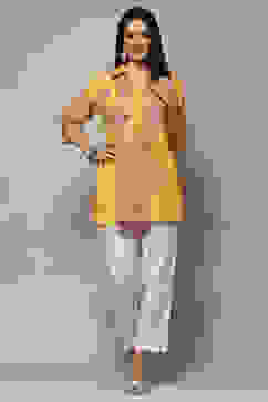 Yellow Cotton Straight Kurta image number 0