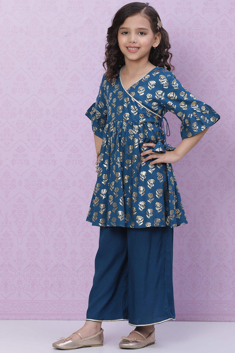 Black Rayon Flared Printed kurta Set image number 2