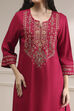 Navy Blue Embroidered Straight Suit Set image number 1