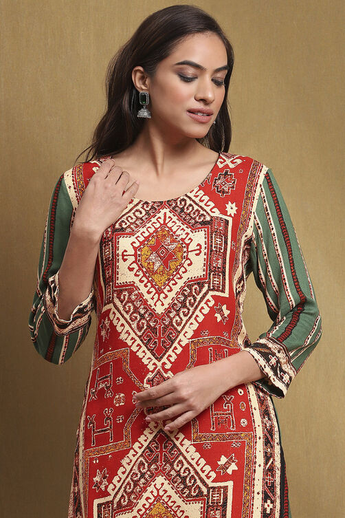 Red-Green Straight Kurta image number 1