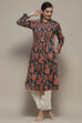 Blue Cotton Straight Kurta