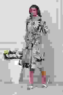 Black Cotton Poplin Floral Printed Flared Dress image number 2