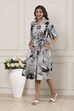 Black Cotton Poplin Floral Printed Flared Dress image number 2
