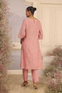 Pink Silk A-Line Embroidered Suit Set image number 4