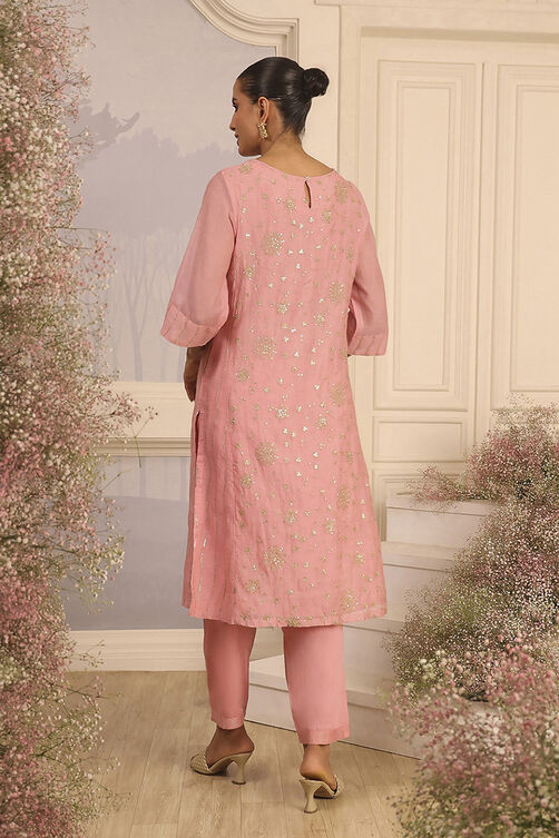 Pink Silk A-Line Embroidered Suit Set image number 4