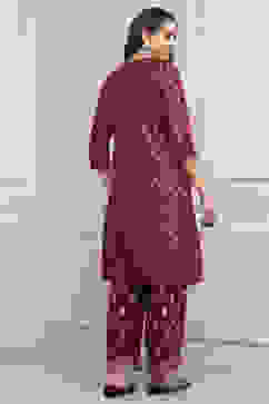 Green-Maroon Viscose Gathered Yarndyed Suit Set image number 4