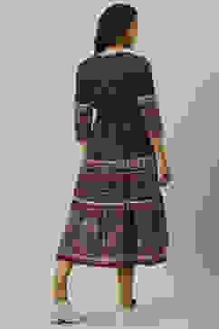 Blue Cotton Fusion Dress with Printed Jacket image number 4