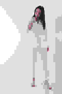 White Solid Cotton Lycra Straight Pants image number 0