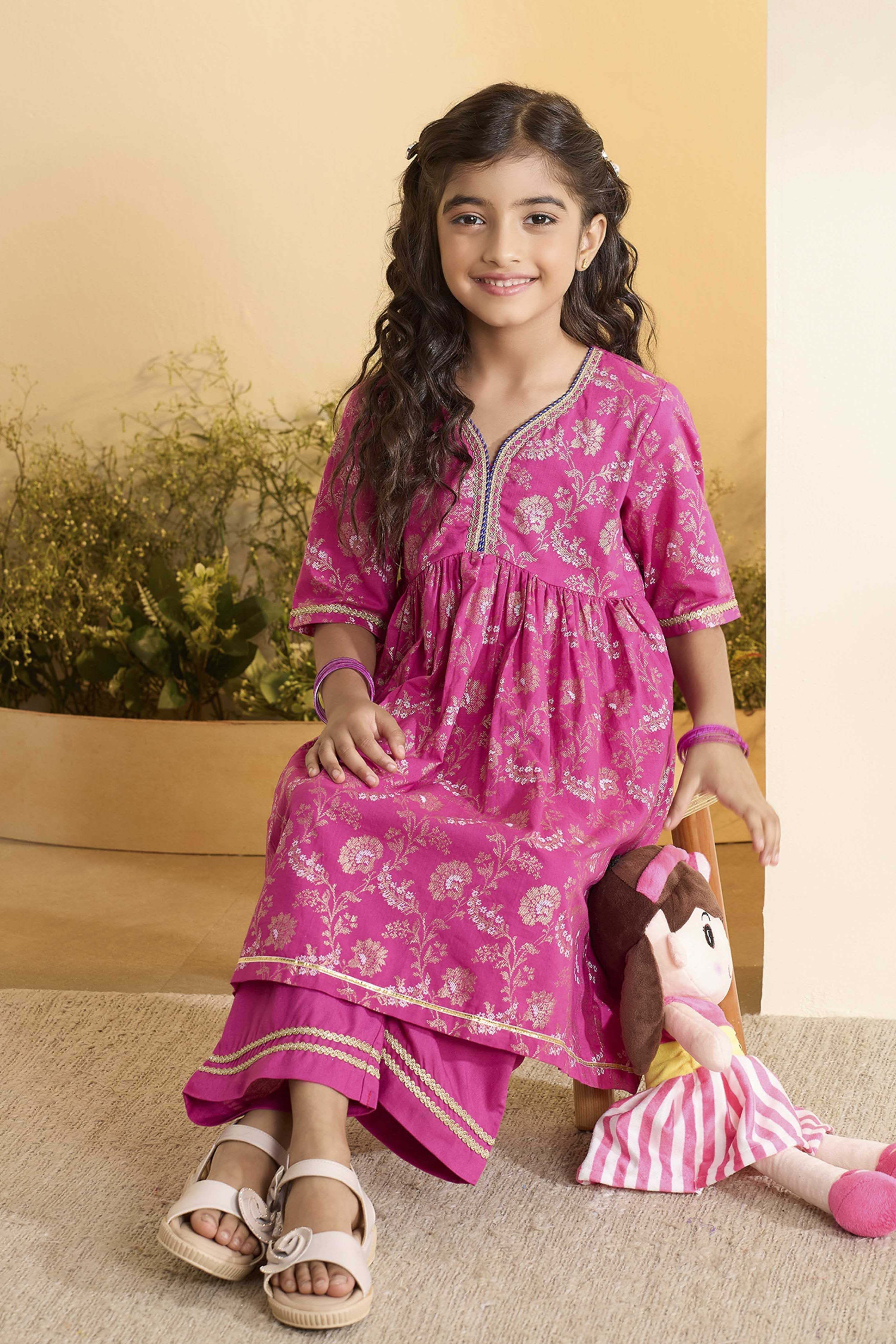 biba Pink Cotton Floral Printed Flared Kurta SetPink Cotton Floral Printed Flared Kurta Set-picture-20