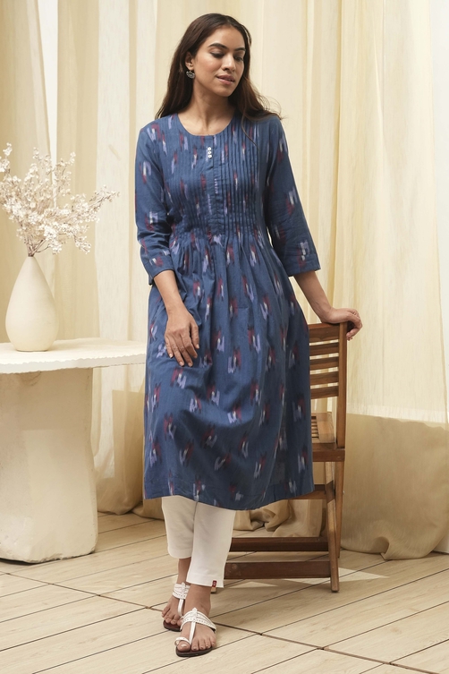 Navy Ikat Yarndyed Kurta image number 0