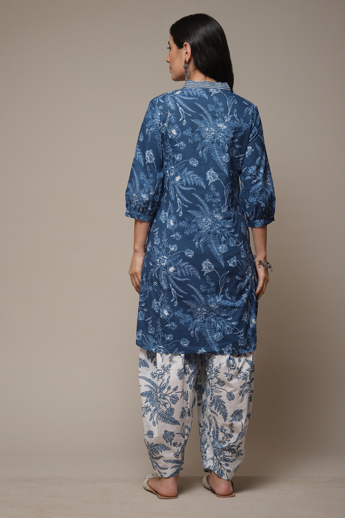 Indigo Cotton Straight Kurta Cross Yoke Salwar 2 Piece Set image number 2