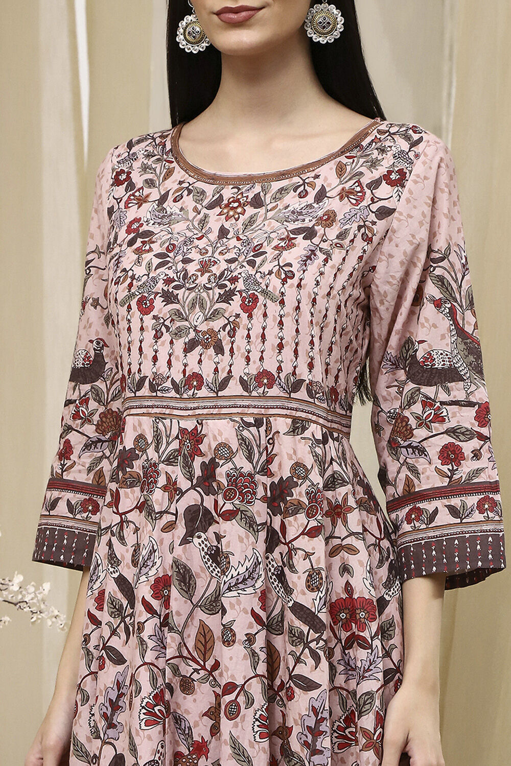 Beige Cotton Printed Anarkali Suit Set image number 1