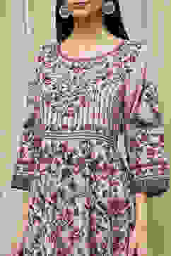 Beige Cotton Printed Anarkali Suit Set image number 1