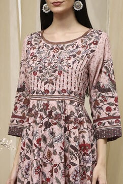 Beige Cotton Anarkali Kurta Churidar Suit Set image number 1