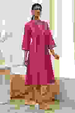 Fuchsia Cotton Printed A-Line Kurta image number 4