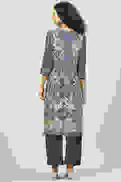 Blue LIVA Straight Kurta Palazzo Suit Set image number 4