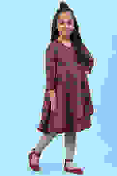 Maroon Silk Asymmetric Printed Dress image number 0