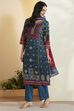Red Cotton Printed Straight Kurta Set image number 4