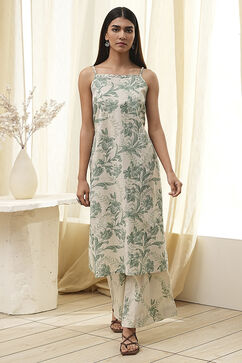 Green Cotton Floral Strappy Straight Kurta Set image number 6