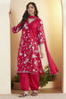 Fuchsia Cotton Floral Printed Straight Kurta Set
