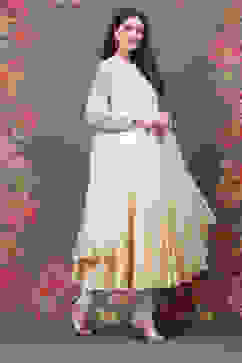 Rohit Bal Off White Cotton Silk Flared Yarndyed Suit Set image number 6