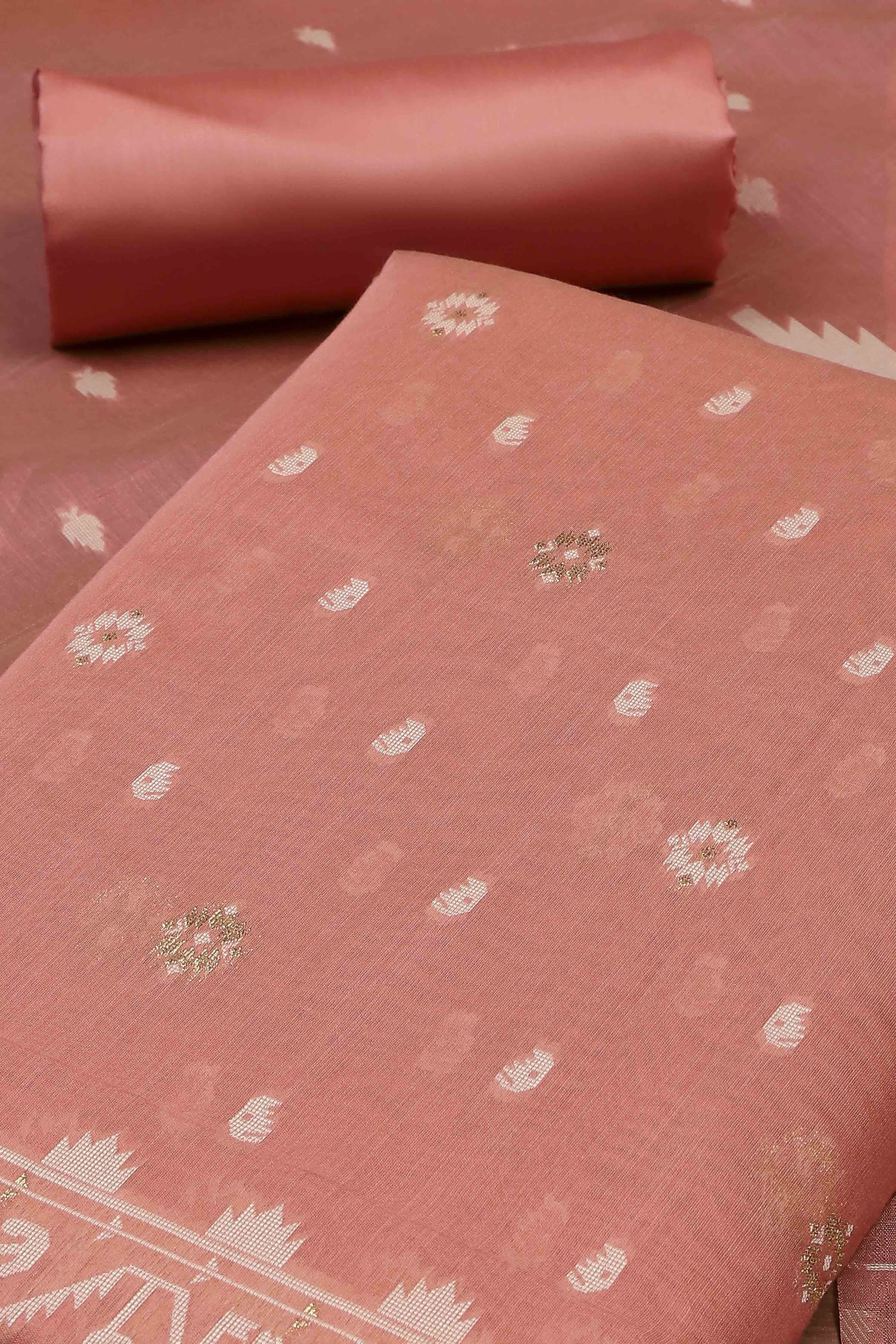 Pink Cotton Jamdani Unstitched Suit Set image number 1