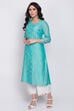Yellow Poly Cotton A-Line Embroidered Kurta image number 4