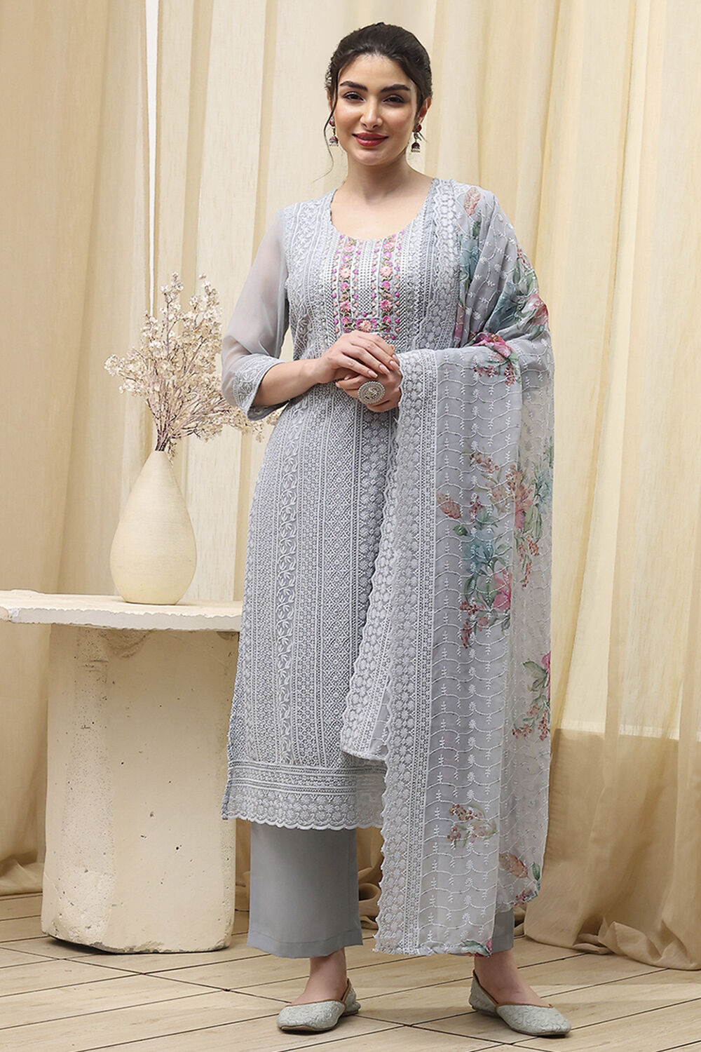 Pch Cotton Schiffly Unstitched Suit Set image number 7