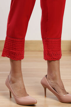 Red Cotton Narrow Pants image number 6