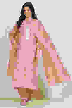 Peach-Pink Modal Machine Embroidered Unstitched Suit Set image number 1