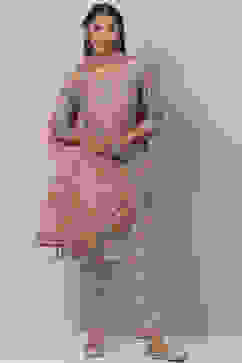 Grey Cotton Straight Kurta Pant Suit Set image number 0