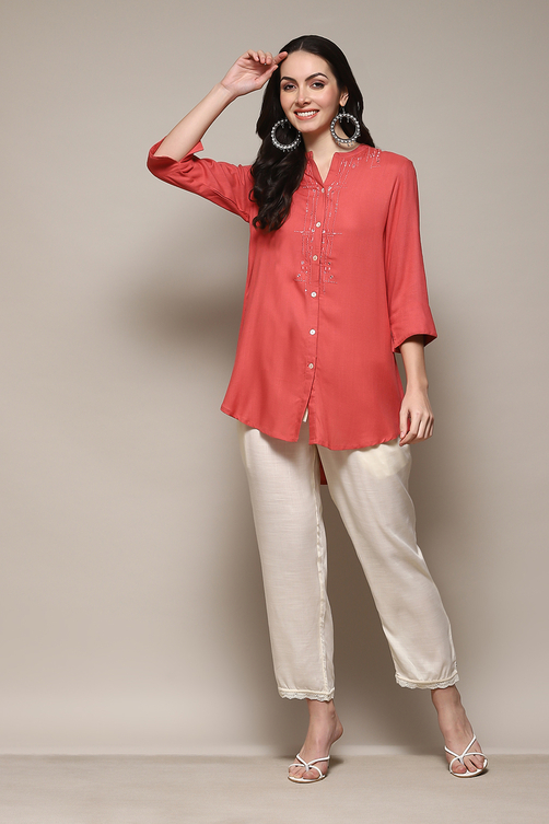 Off White Rayon Regular Solid Palazzo image number 0