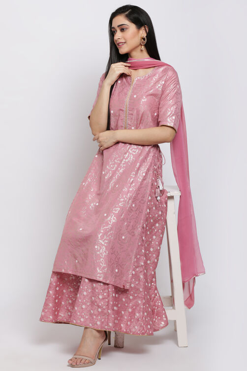 Onion Pink Art Silk Straight Kurta Sharara Suit Set image number 4