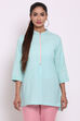 Sky Blue Cotton Flax Straight Kurta image number 0