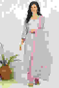 Peach Linen Unstitched Suit Set image number 7