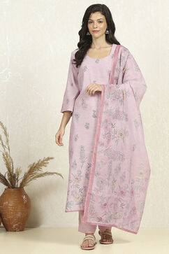 Peach Linen Unstitched Suit Set image number 7