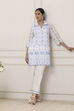 White Cotton Schiffli Embroidered Straight Suit Set image number 0
