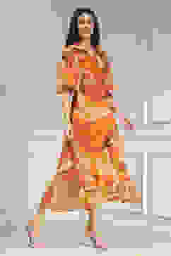 Mustard Yellow Printed Flared Dress image number 4