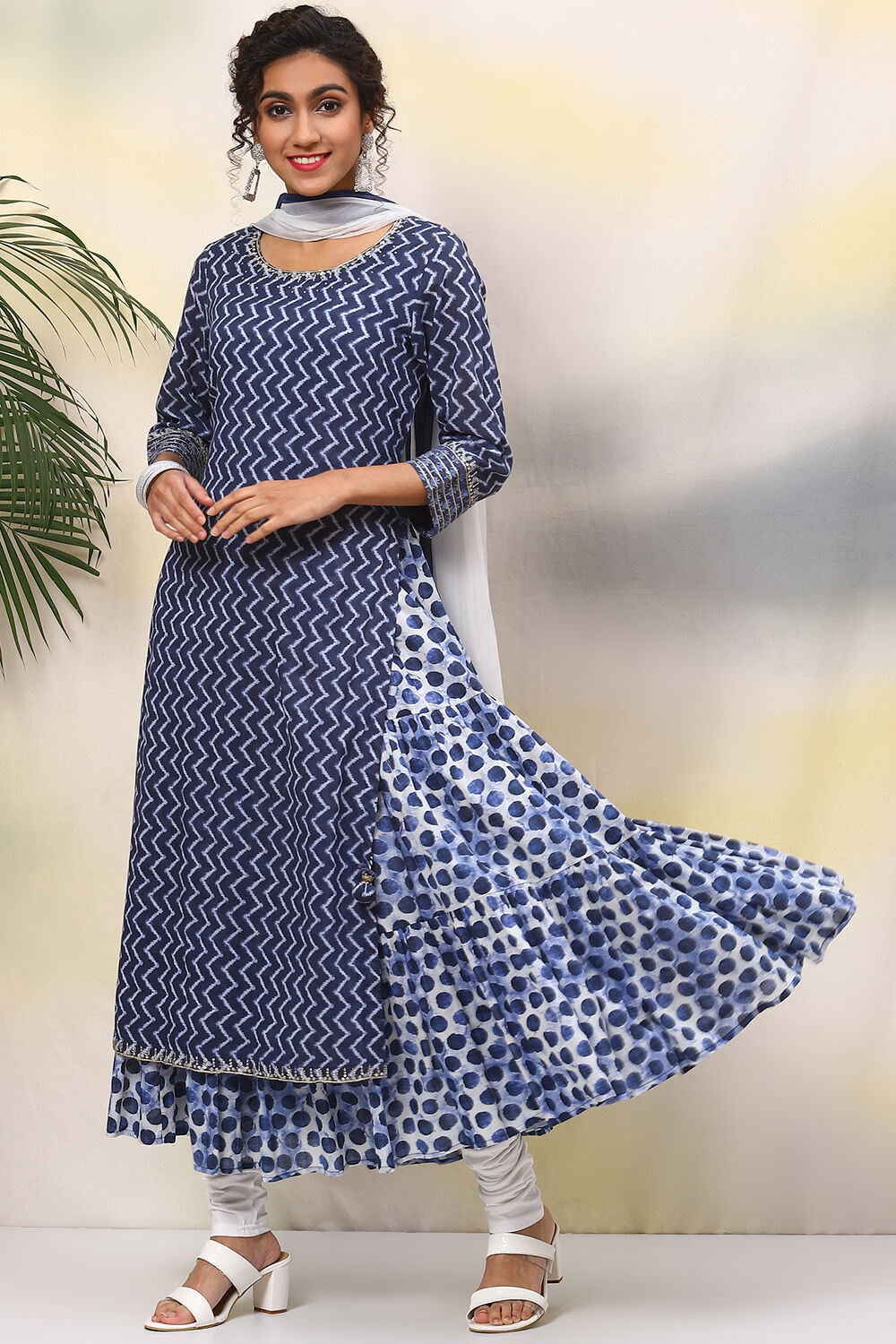 Indigo Straight Kurta Churidar Suit Set image number 0