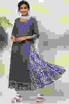 Indigo Straight Kurta Churidar Suit Set image number 0