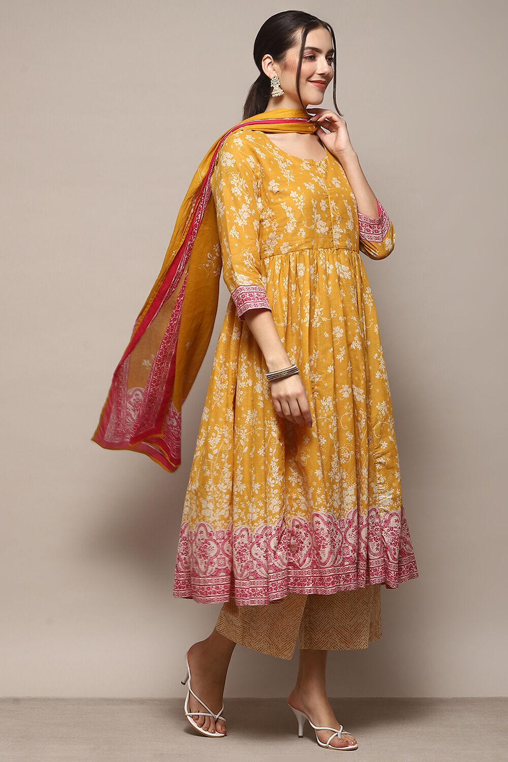 Blue Cotton Anarkali Kurta Palazzo Suit Set image number 6