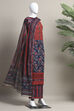 Navy Blue Cotton Unstitched Suit Set image number 4