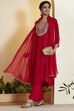Red Viscose Rayon Solid Suit Set